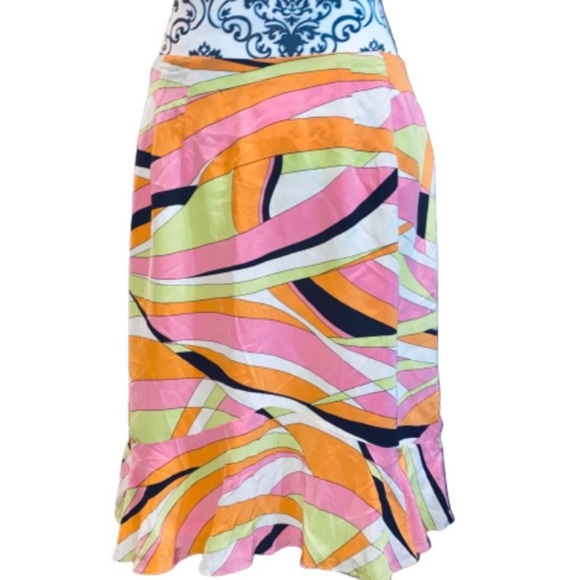 Talbots Petites 100% Silk Women 10 Vintage Abstract Ruffle Pink Slip MIDI Skirt - Picture 4 of 15